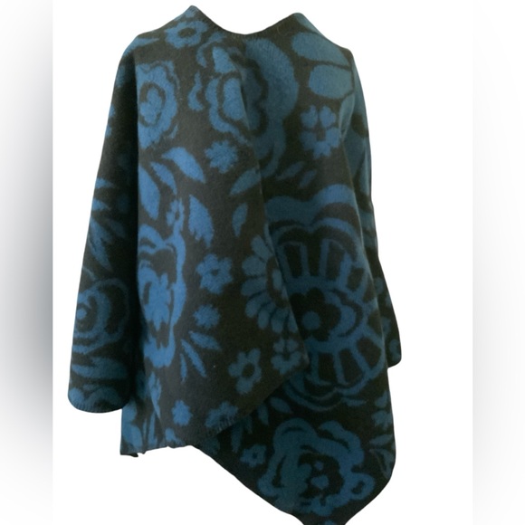 Burberry Prorsum Coats, Poncho FLORAL BLANKET Outerwear Black Blue - Picture 2 of 5